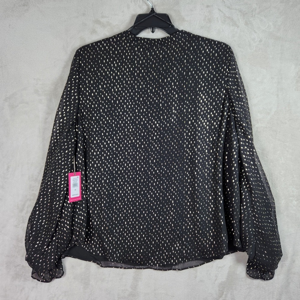 Vince Camuto Twinkle Glow Blouse Women 3X Black Gold Metallic Dot Chiffon Career - Picture 2 of 7